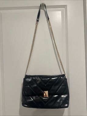 Aldo Black Quilted Shoulder Bag with Gold Hardware